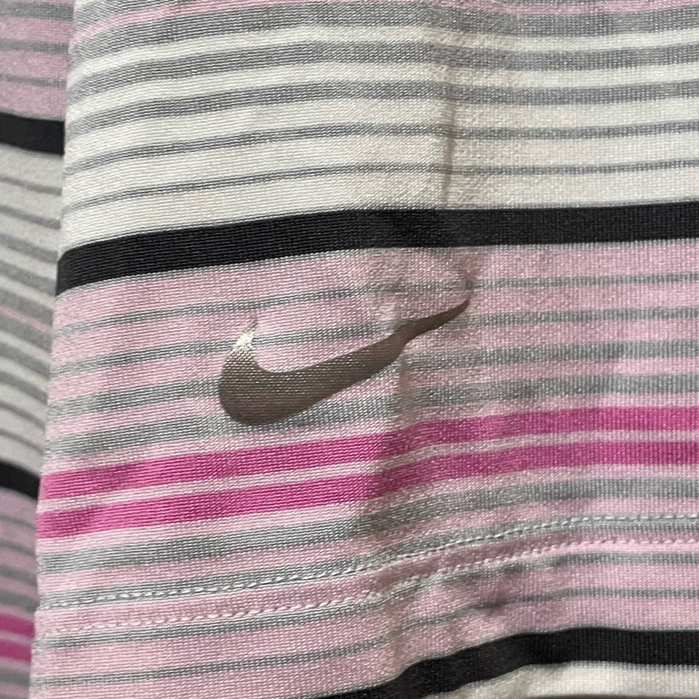 Nike Golf Tour Performance Dri-FIT Sz Large Pink White Black Stripe Sporty Polo - Picture 3 of 7